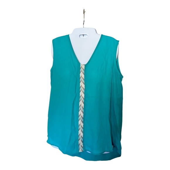 EUC Sleeveless V-Neck Embroidered Detail Top Size Large - Picture 1 of 4